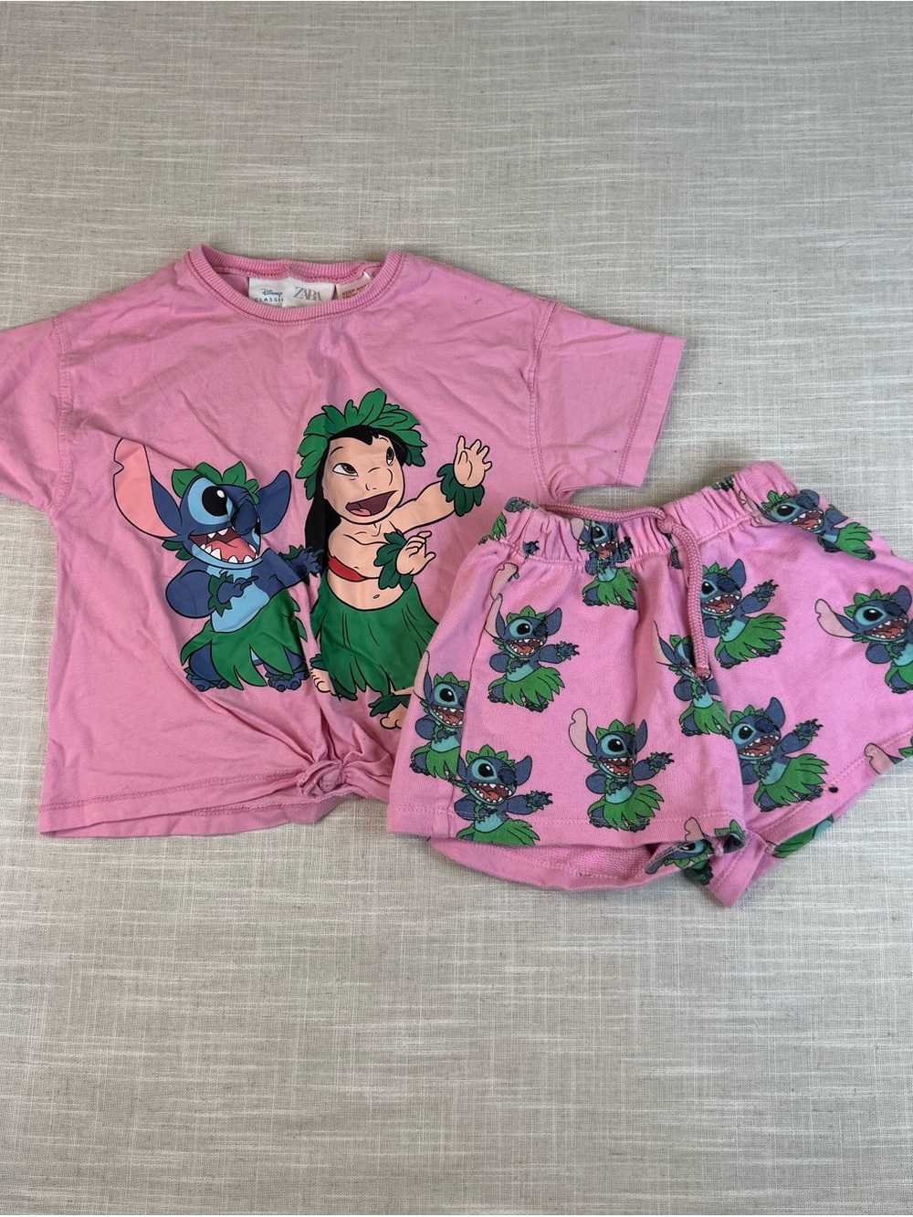 Girls Zara Pink Lilo & Stitch Hula Shorts Set
